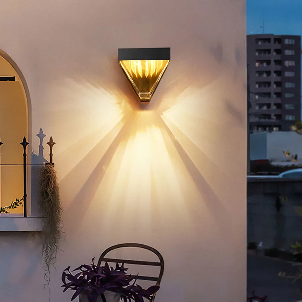Laxor Waterproof Diamond Shape Metal/Crystal Outdoor Wall Lamp, Gold/Black | ventumra