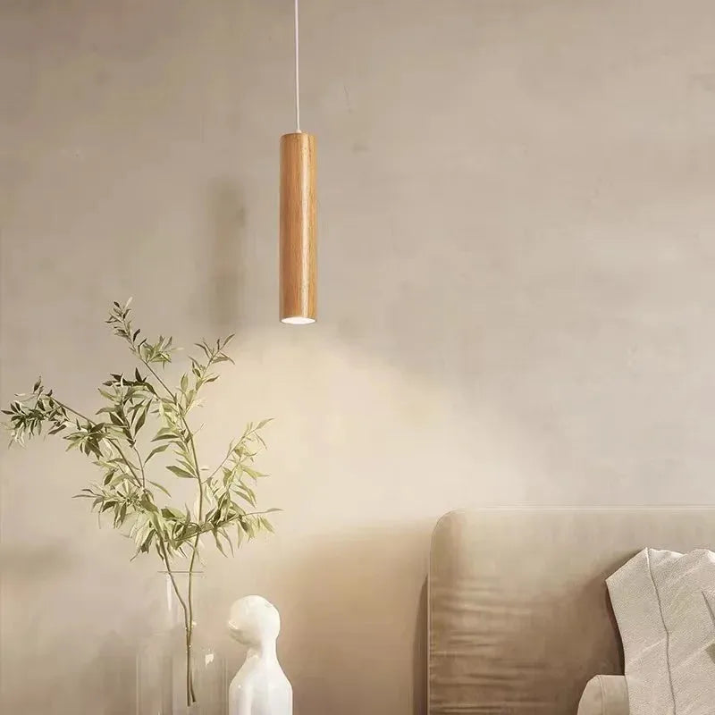 Muto Cylindrical Wood Pendant Light, for Bedroom & Kitchen Island | ventumra