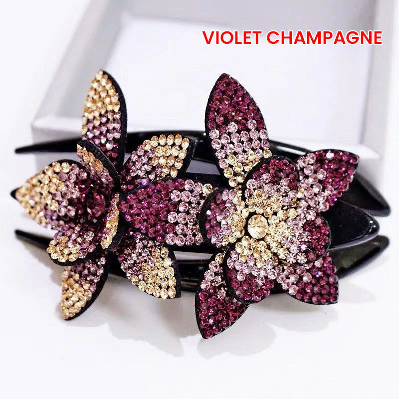Forcina elegante GlamourClip con doppio fiore - accessorio per capelli alla moda