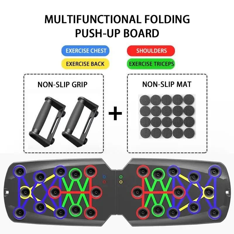 PulseFlex 14-In-1 Push-Up Board — Colour-Marked Grip Slots, Compact Base