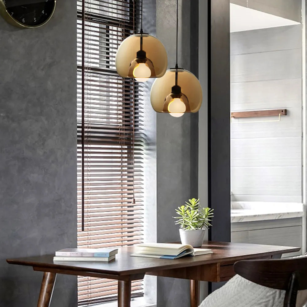 June Globe Glass Pendant Light, Amber/Smoky Grey | ventumra