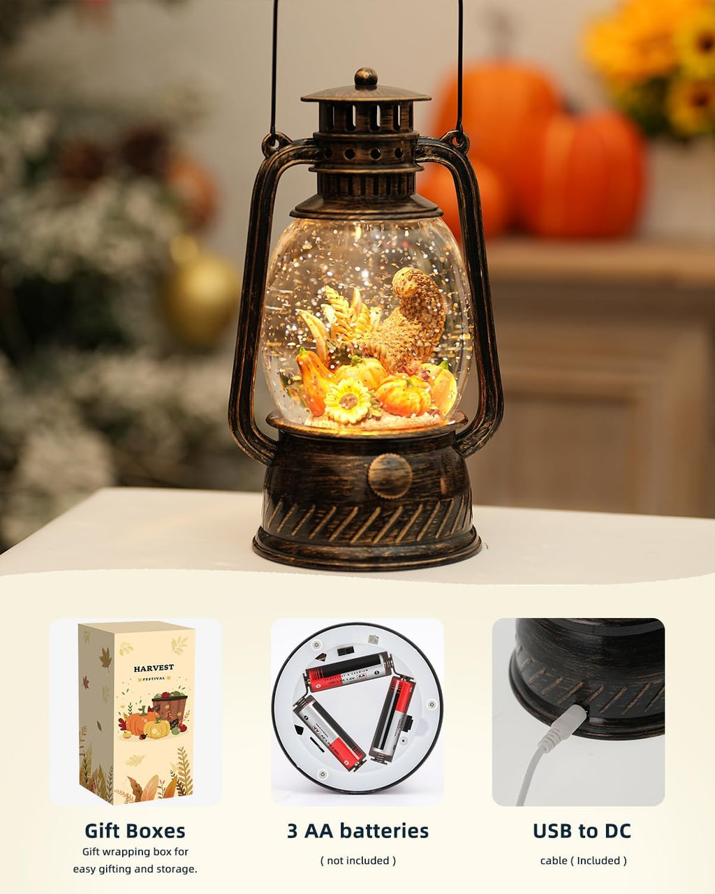 Pumpkin Autumn Decorative Lamp — Warm LED Light, 6-Hour Timer