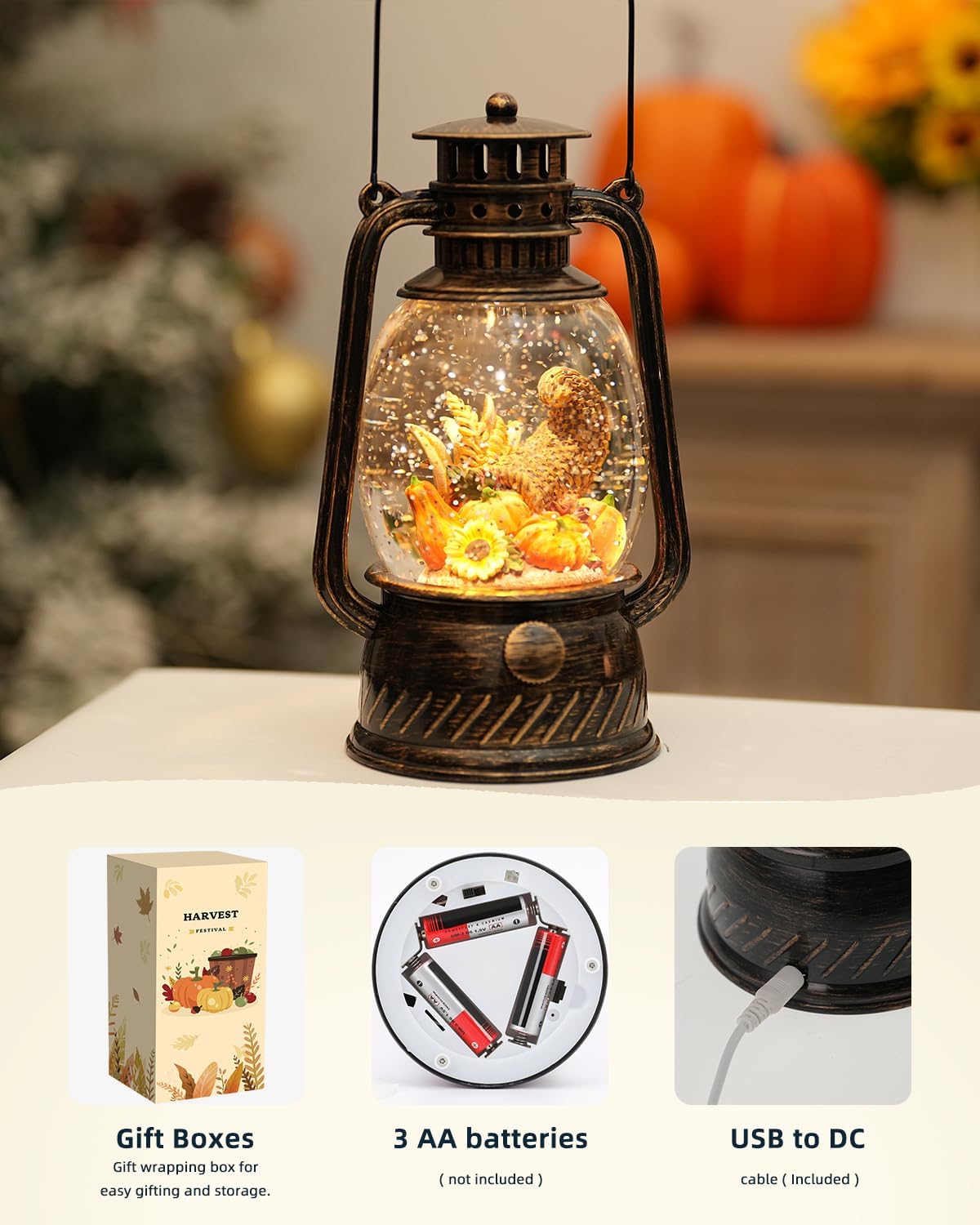 Pumpkin Autumn Decorative Lamp — Warm LED Light, 6-Hour Timer