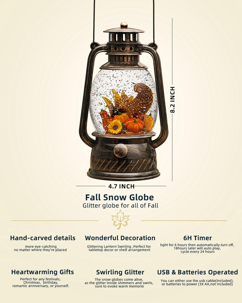 Pumpkin Autumn Decorative Lamp — Warm LED Light, 6-Hour Timer