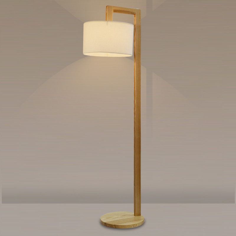Ozawa Japanese Right Angle Arm Floor Lamp, Beige, Wood/Fabric | ventumra
