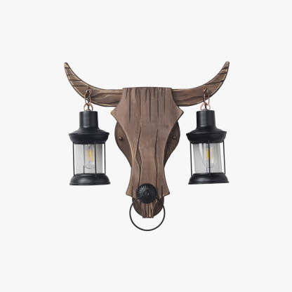 Austin Wall Lamp Bull Shape Vintage, 2 Heads Wood/Metal, Bedroom | ventumra