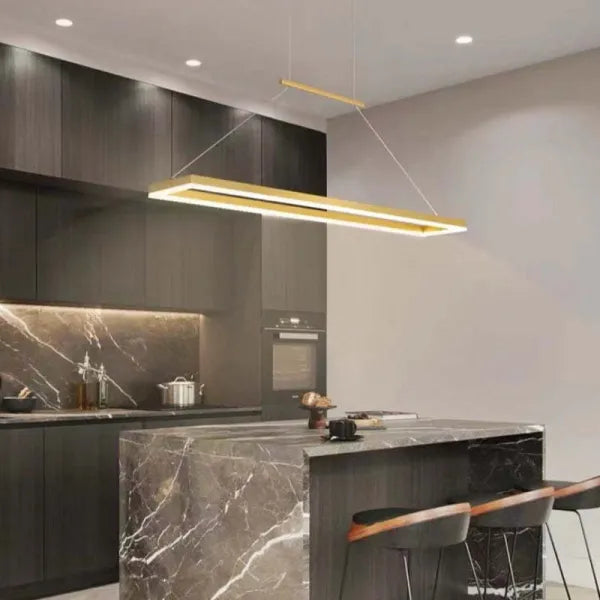 Gloen Modern Rectangular Hanging Pendant Light, Gold/Coffee | ventumra