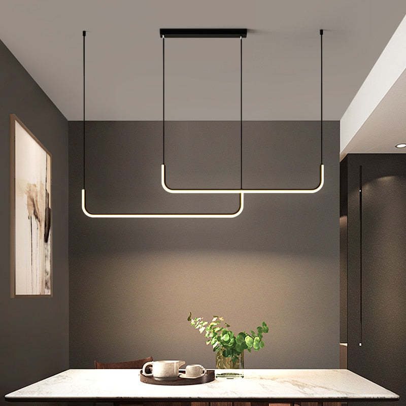 Clen Modern Linear Pendant Light Double Frame, Black/Gold | ventumra