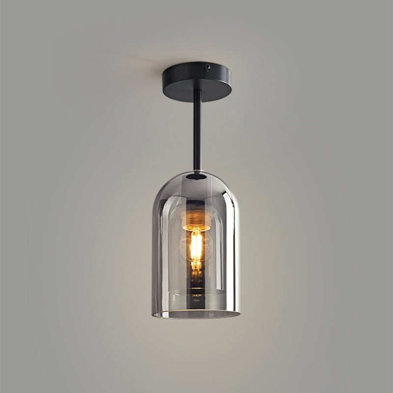 Valentina Modern Cylinder Semi-Flush Mount Clear Glass Ceiling Light, Cognac/Grey | ventumra