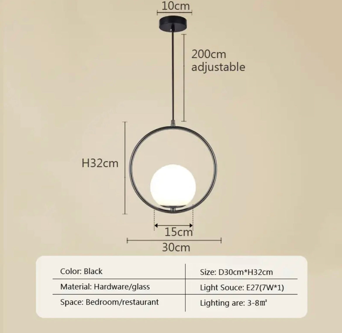 LumoSphere Pendant Light With Opal Glass Sphere Diffuser