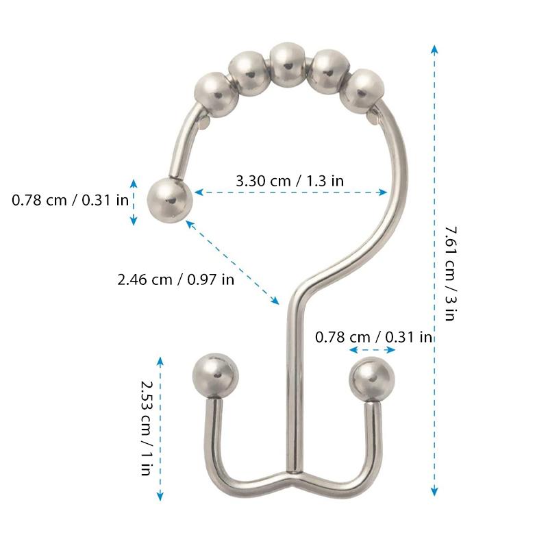 AquaGlide Stainless Steel Shower Hooks, 12-Pack — Ball Bearing