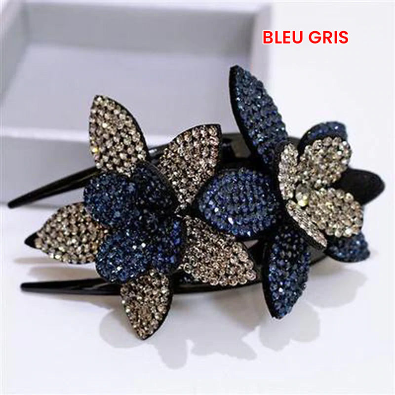 Forcina elegante GlamourClip con doppio fiore - accessorio per capelli alla moda