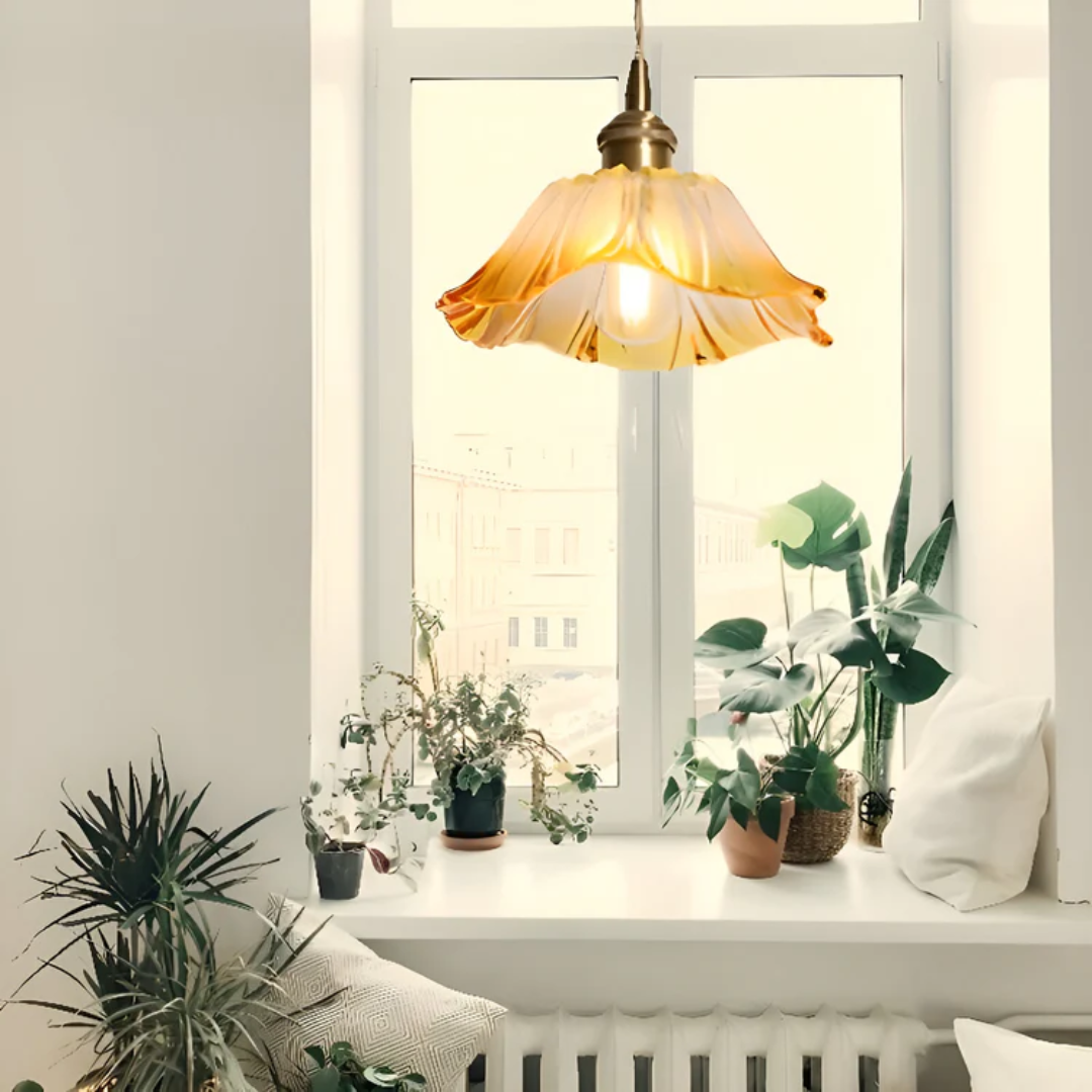 Lunara Lotus Glass Pendant Lamp For Dining Table Warm Light