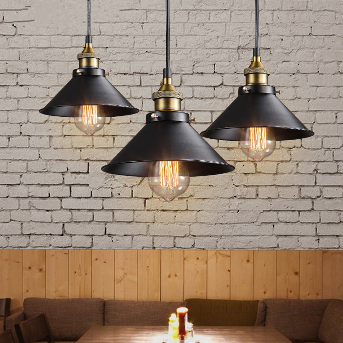 Elora Brass Cone Pendant Light in Vintage Industrial Style