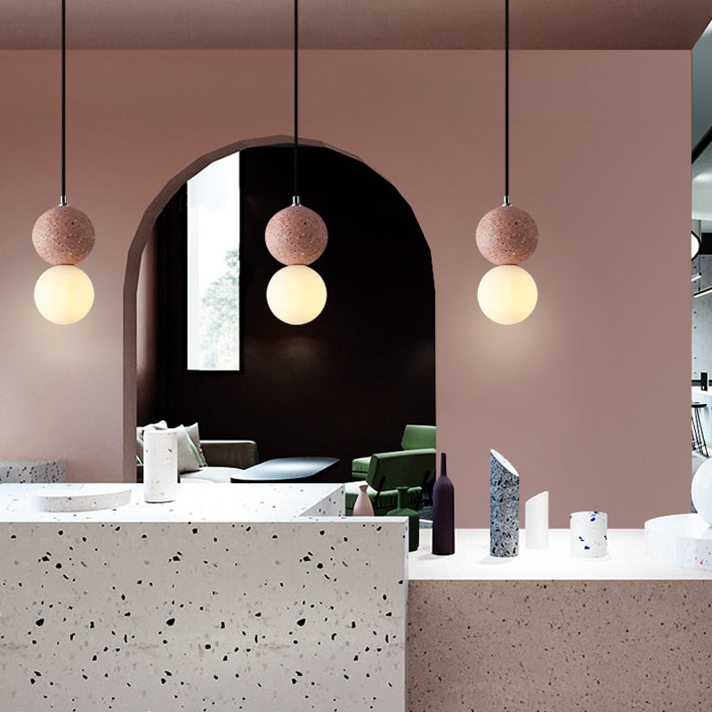 LuminaGlobe LED Globe Pendant Lights in Black and White Glass for Dining Table