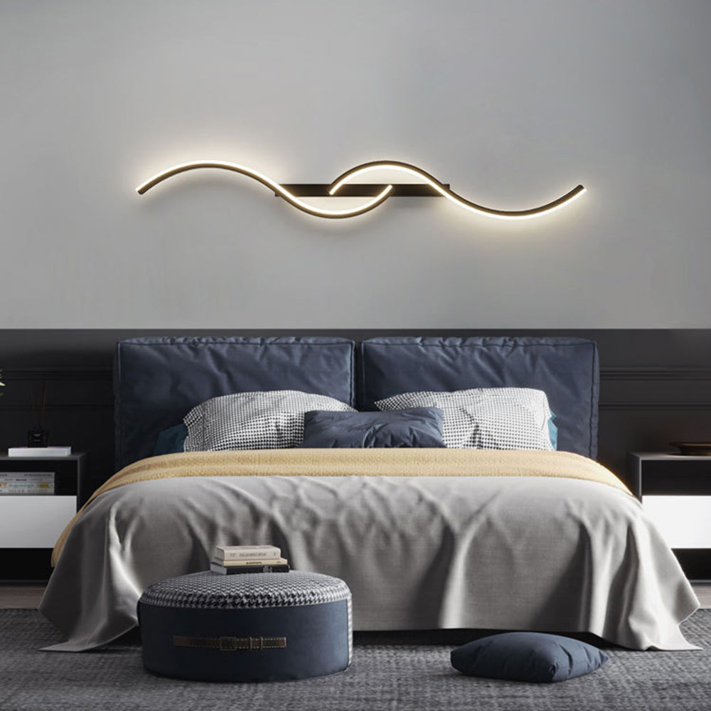 Lumor Modern Linear Wave Bedroom Wall Lamp, Black/Gold | ventumra