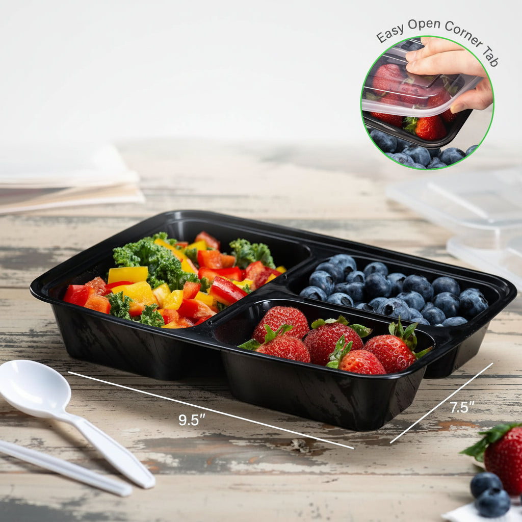 BentoForge Three Compartment Bento Box — Molded Tray, Secure Lid