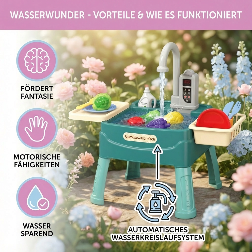 Play Kitchen Set with Magic Faucet and Interactive Features