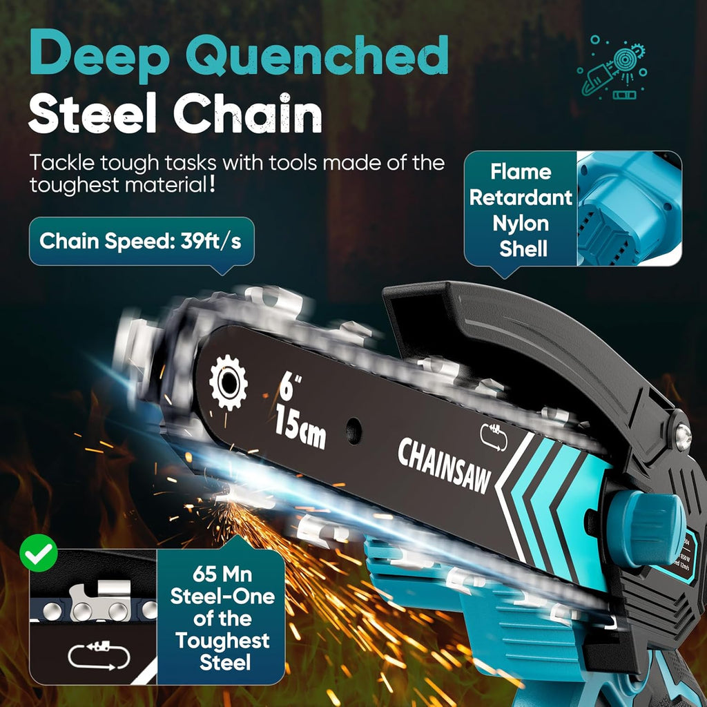 Cordless Mini Chainsaw 6 Inch with LED Light & 21V Battery – TimberCut | ventumra