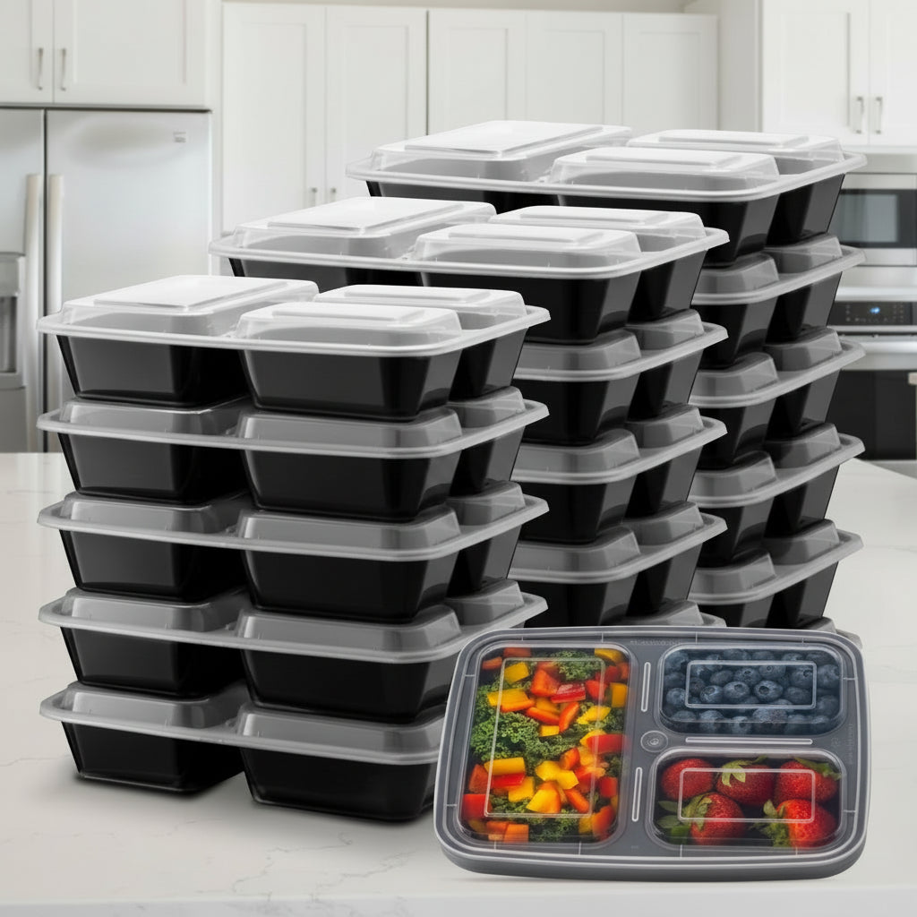 BentoForge Three Compartment Bento Box — Molded Tray, Secure Lid