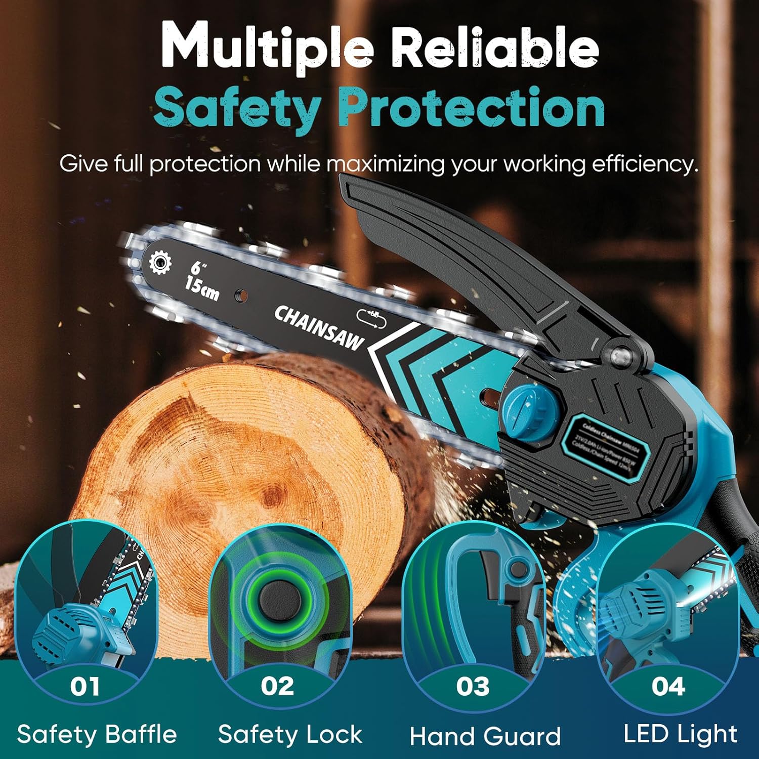 Cordless Mini Chainsaw 6 Inch with LED Light & 21V Battery – TimberCut | ventumra