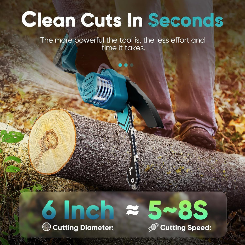Cordless Mini Chainsaw 6 Inch with LED Light & 21V Battery – TimberCut | ventumra