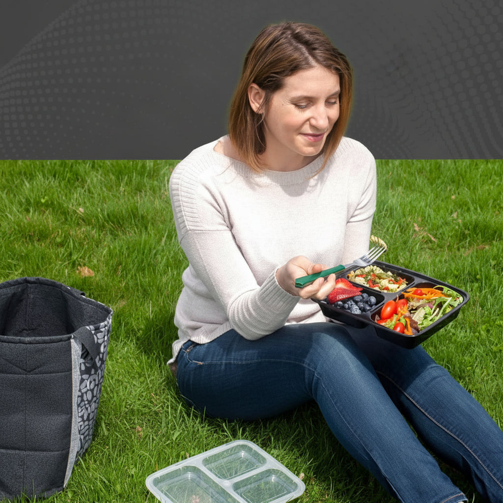 BentoForge Three Compartment Bento Box — Molded Tray, Secure Lid