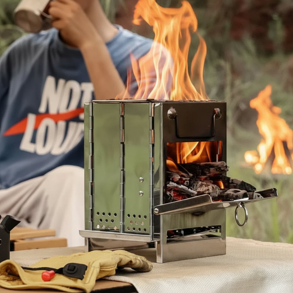 TrailNova Portable Stainless Steel Camping Stove — Foldable Gas-Free Campfire Burner