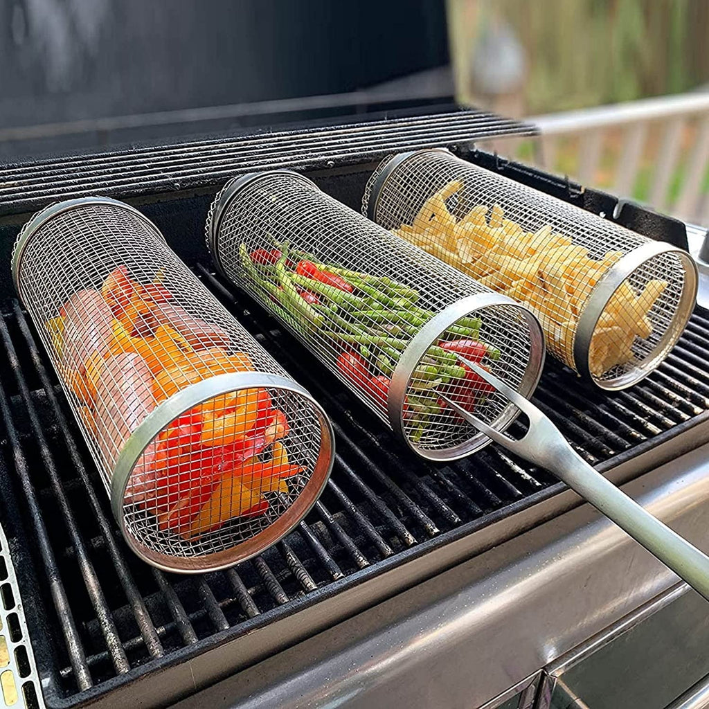 Stainless Steel Grill Basket — 360° Even-Heating BBQ Tool