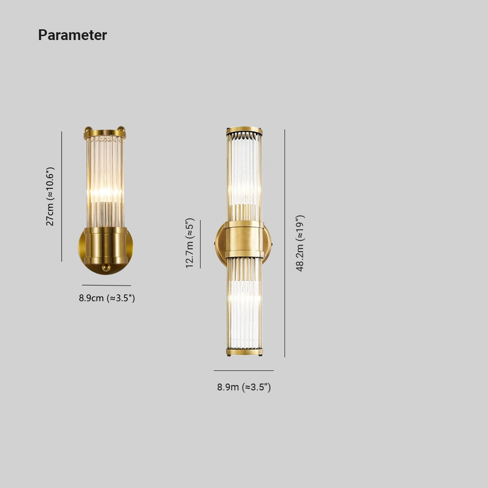 Kristy American Cylindrical Elegant Gold Glass/Metal Vanity Wall Lamp | ventumra