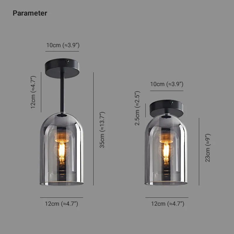 Valentina Modern Cylinder Semi-Flush Mount Clear Glass Ceiling Light, Cognac/Grey | ventumra