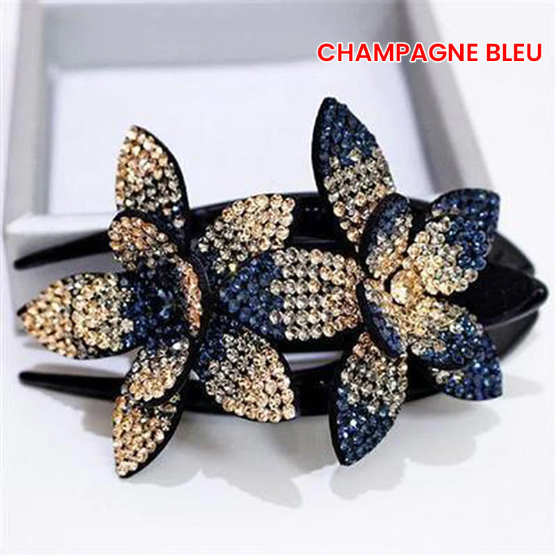 Forcina elegante GlamourClip con doppio fiore - accessorio per capelli alla moda