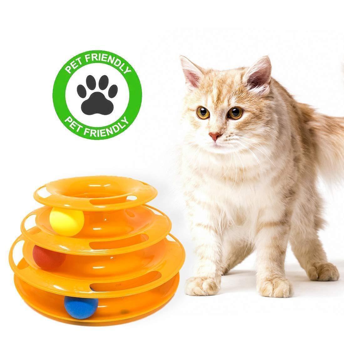 Fargerikt 3-etasjes lekestativ for kattunger — interaktiv aktivitetsleke