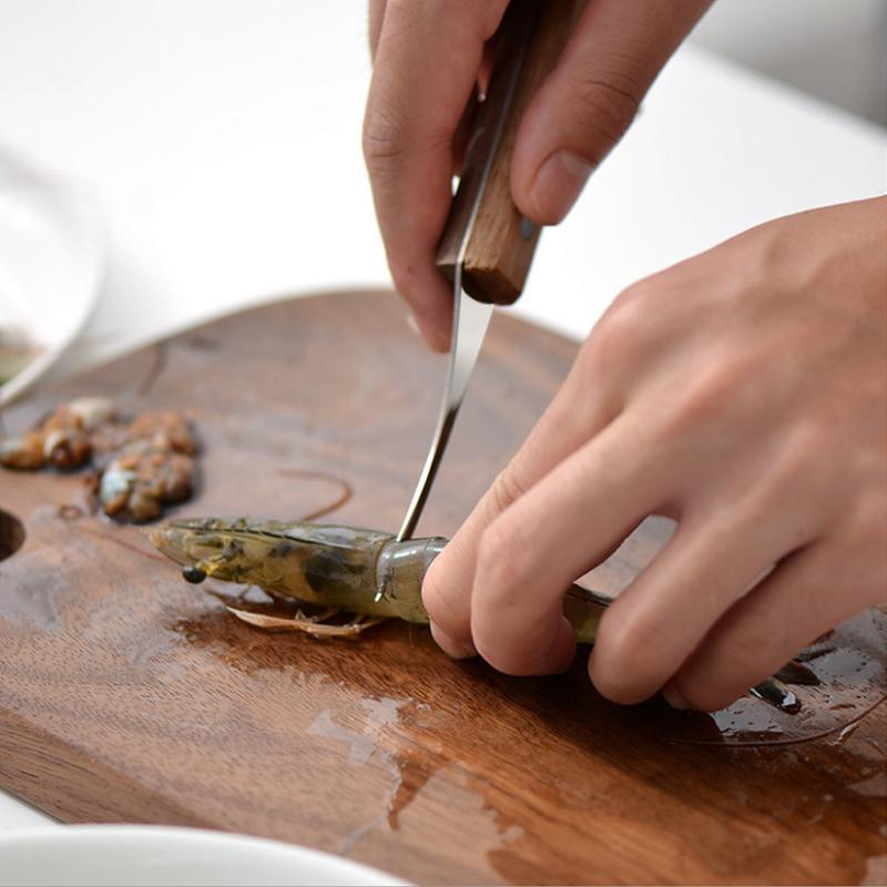 Stainless Steel Shrimp Peeler — Sharp Blade, Wooden Handle