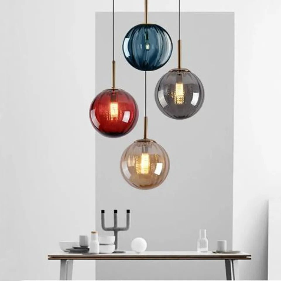 LumenGlass Pendant Light with Glass Ball Shade Four Colors