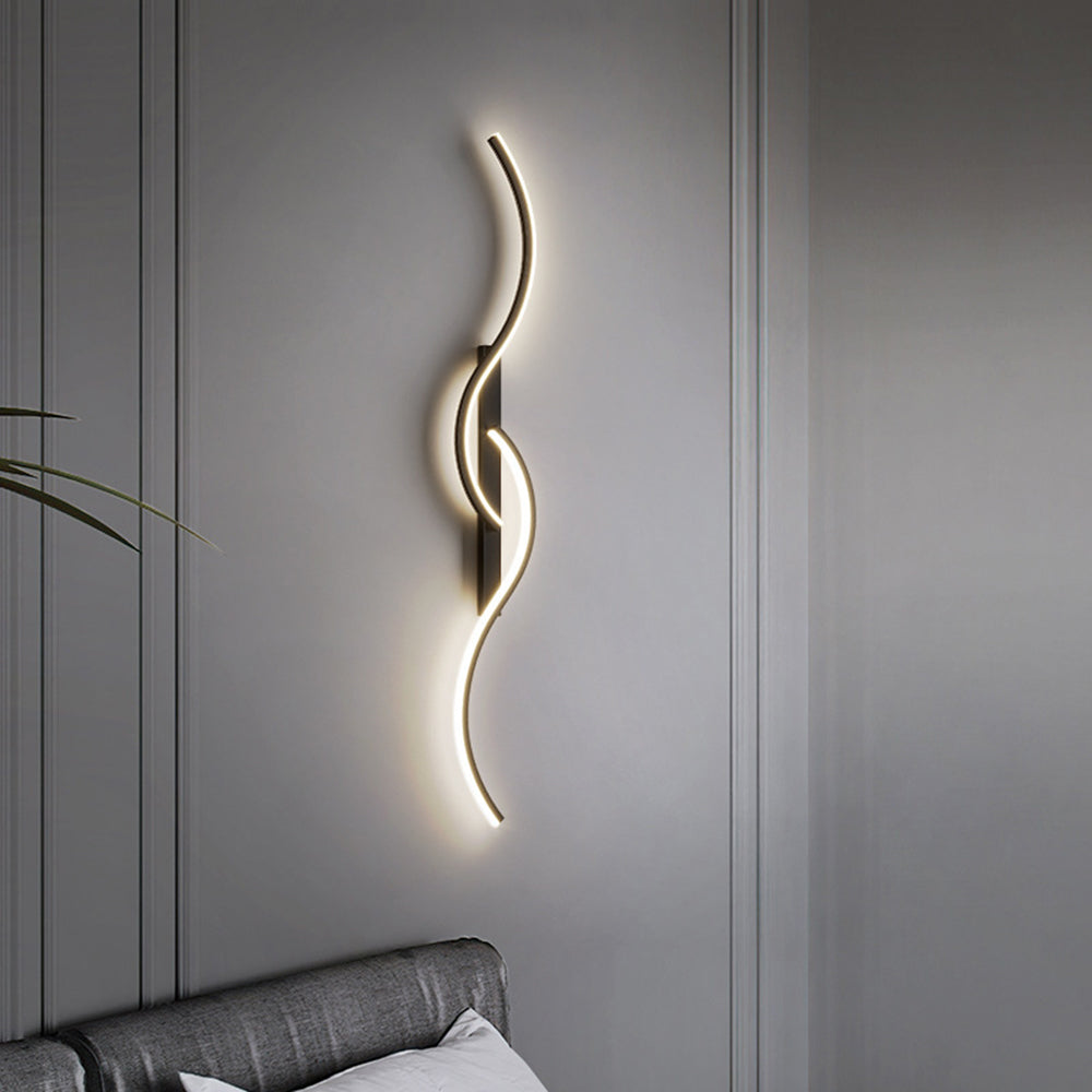 Lumor Modern Linear Wave Bedroom Wall Lamp, Black/Gold | ventumra