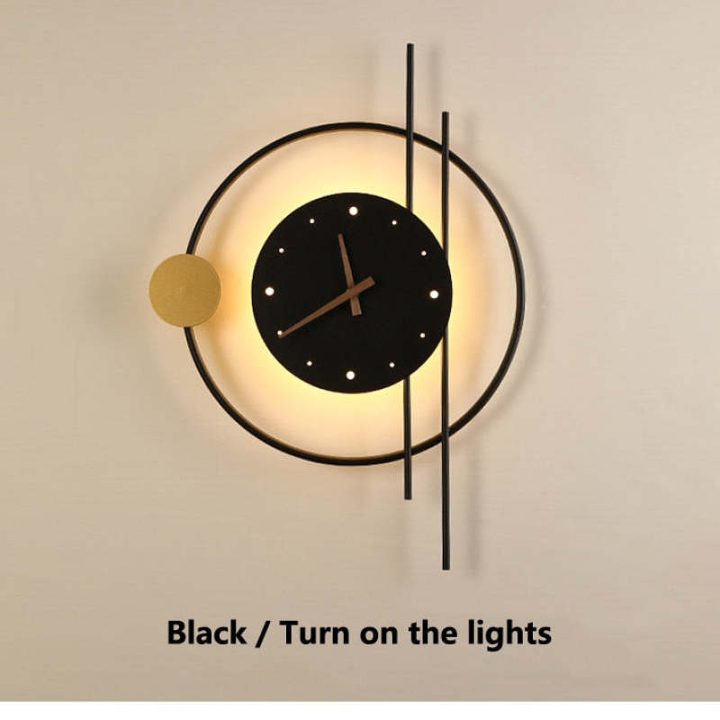 Arisha Wall Lamp Clock, Black & Gold | ventumra