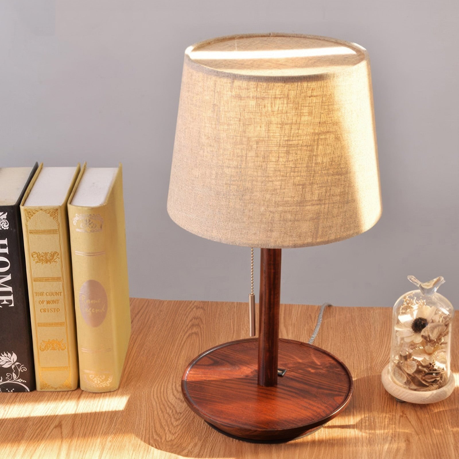 Halden Nordic Walnut LED Lamp With Luxury Fabric Shade