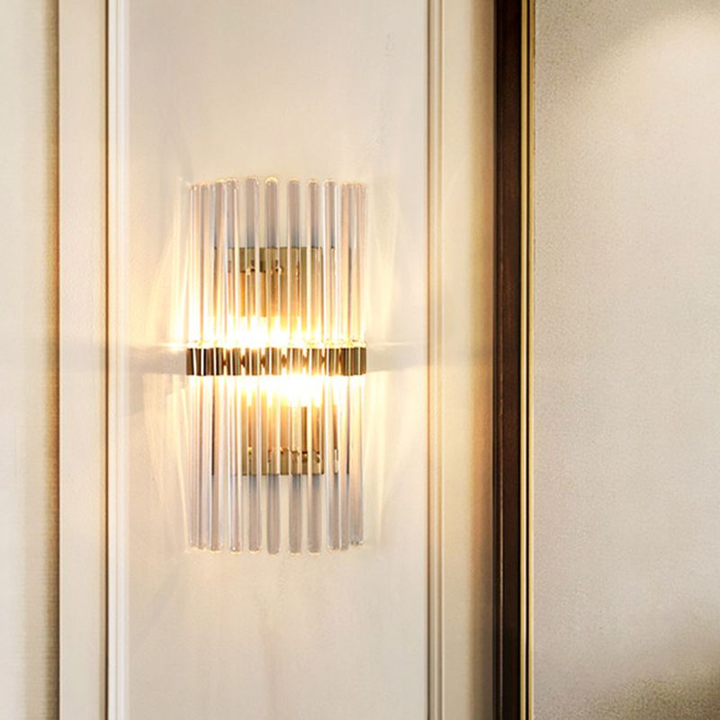Ray Modern Cylindrical Metal/Crystal Wall Lamp, Gold | ventumra