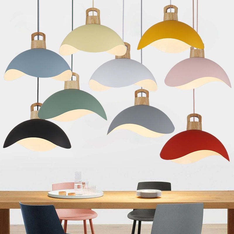 Valentina Colorful Shade Single Pendant Lights, Wood & Metal | ventumra