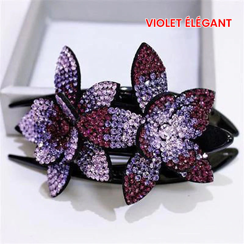 Forcina elegante GlamourClip con doppio fiore - accessorio per capelli alla moda