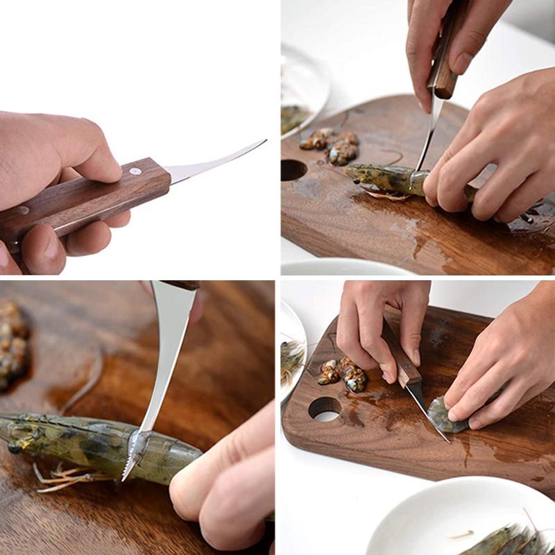 Stainless Steel Shrimp Peeler — Sharp Blade, Wooden Handle