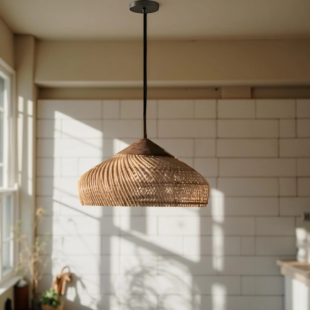 Aurelle Hand-Woven Rattan Boho Pendant Ceiling Light