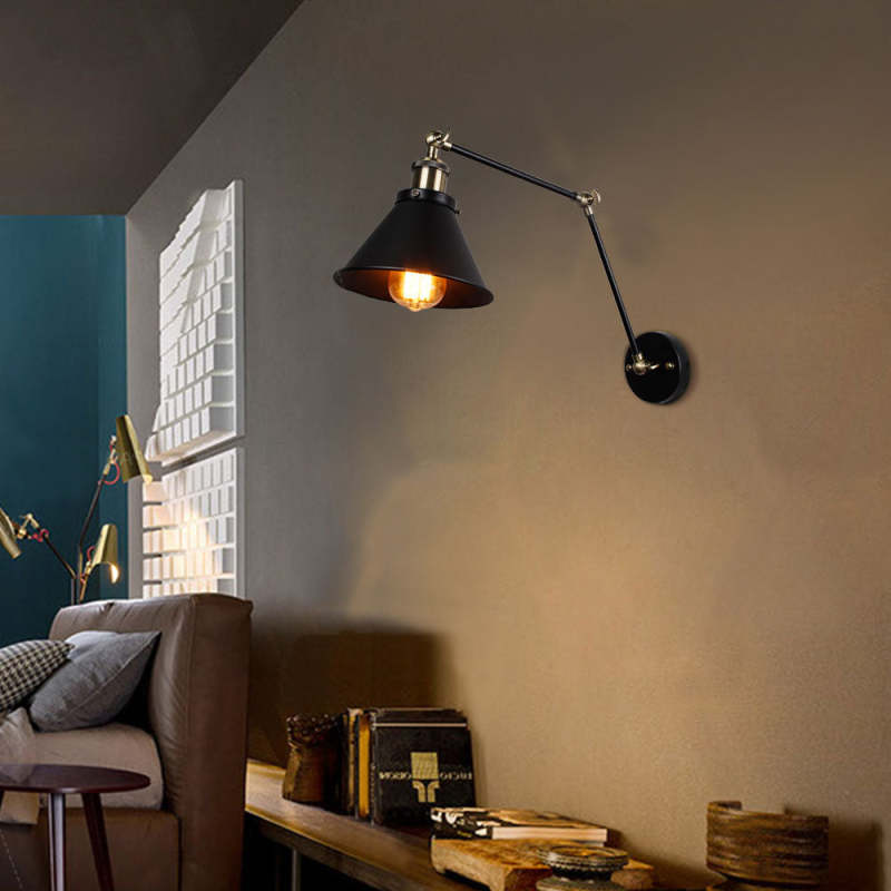 Epoch Retro Wall Lamp with Swing Arm, Metal, Black & Gold | ventumra