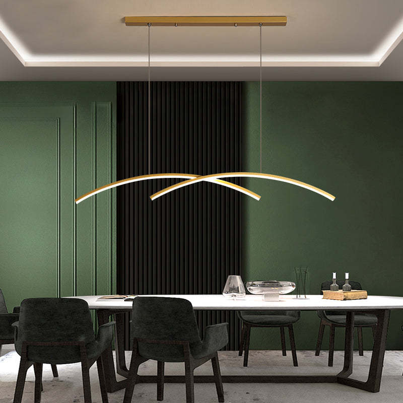 Arisha Pendant Light Linear/Double Curve Modern, Metal, Black/Gold | ventumra