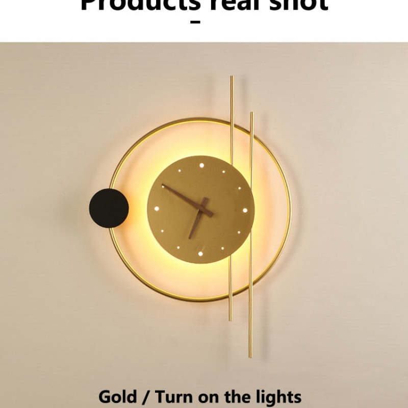 Arisha Wall Lamp Clock, Black & Gold | ventumra