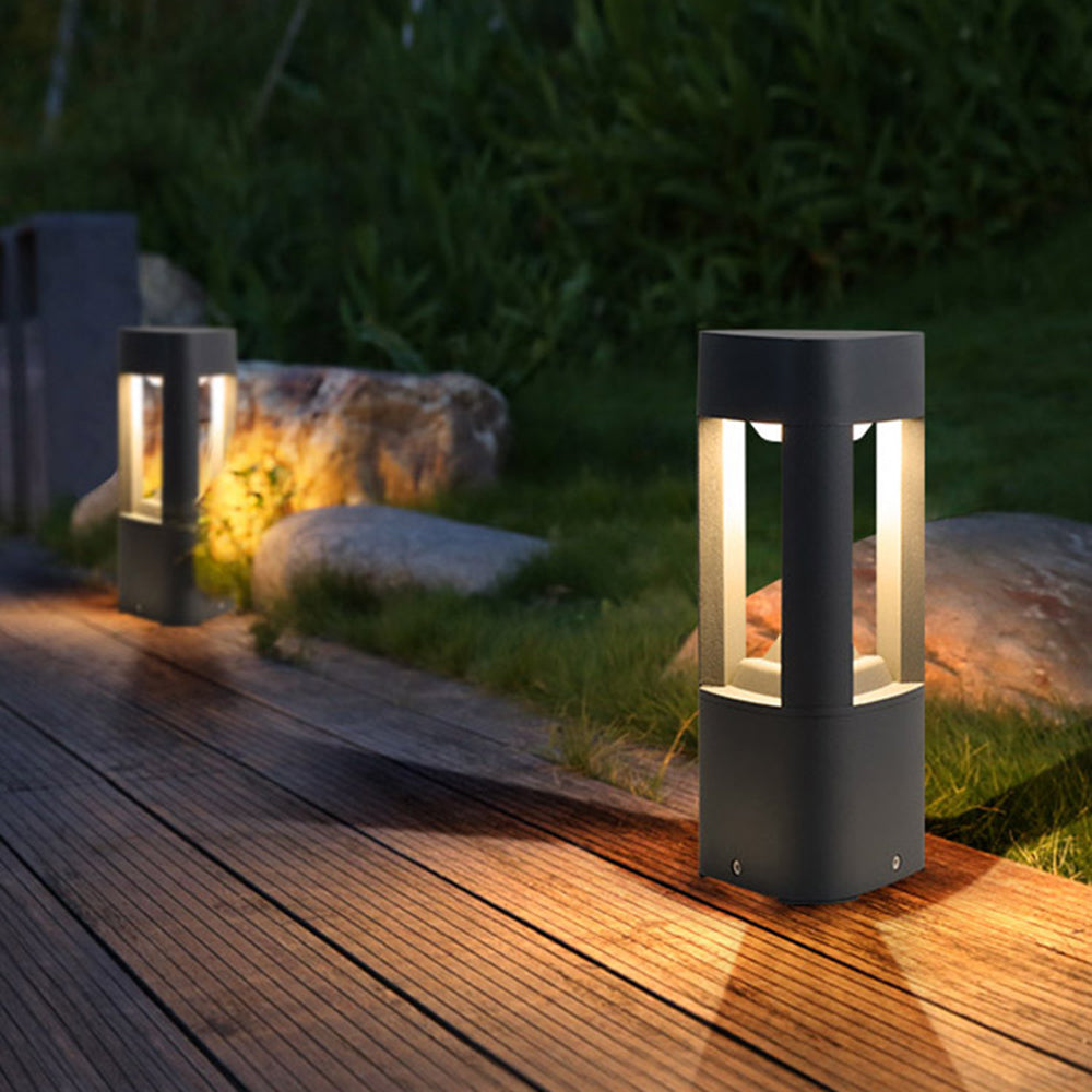 Ray Contemporary Metal Triangular Hollow Outdoor Path Light, Black | ventumra