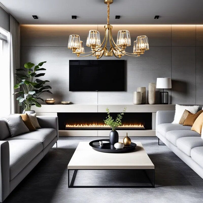 AuraLux Premium Brass Crystal Pendant Light with LED Glow