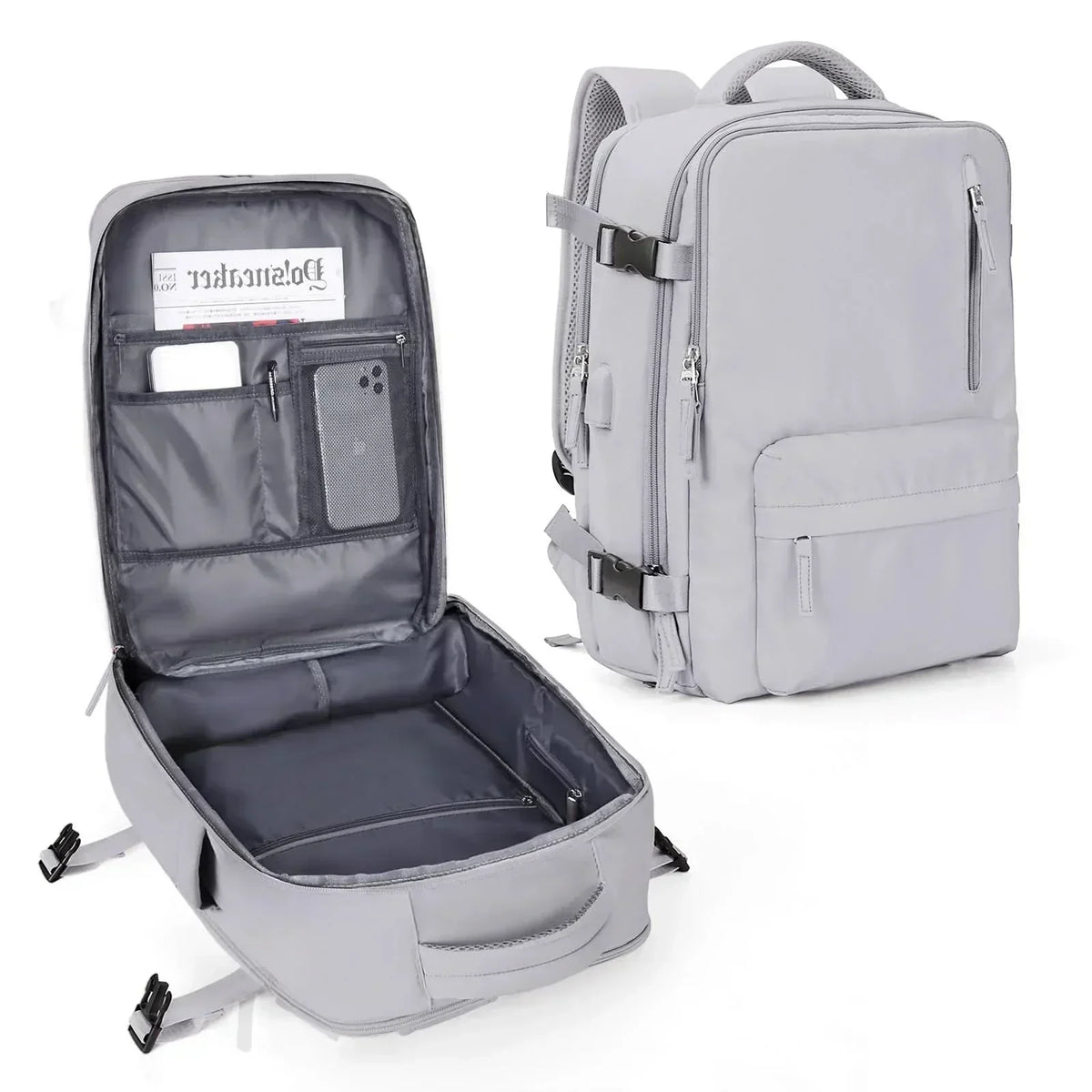 Structured Laptop Backpack — Spacious Main Compartment, 43 by 30 by 20 cm Dimensions