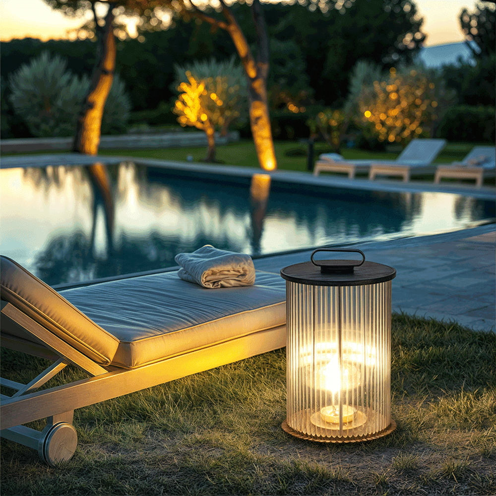 LumaVerde Outdoor Lantern Lamp Waterproof With Ribbed Glass